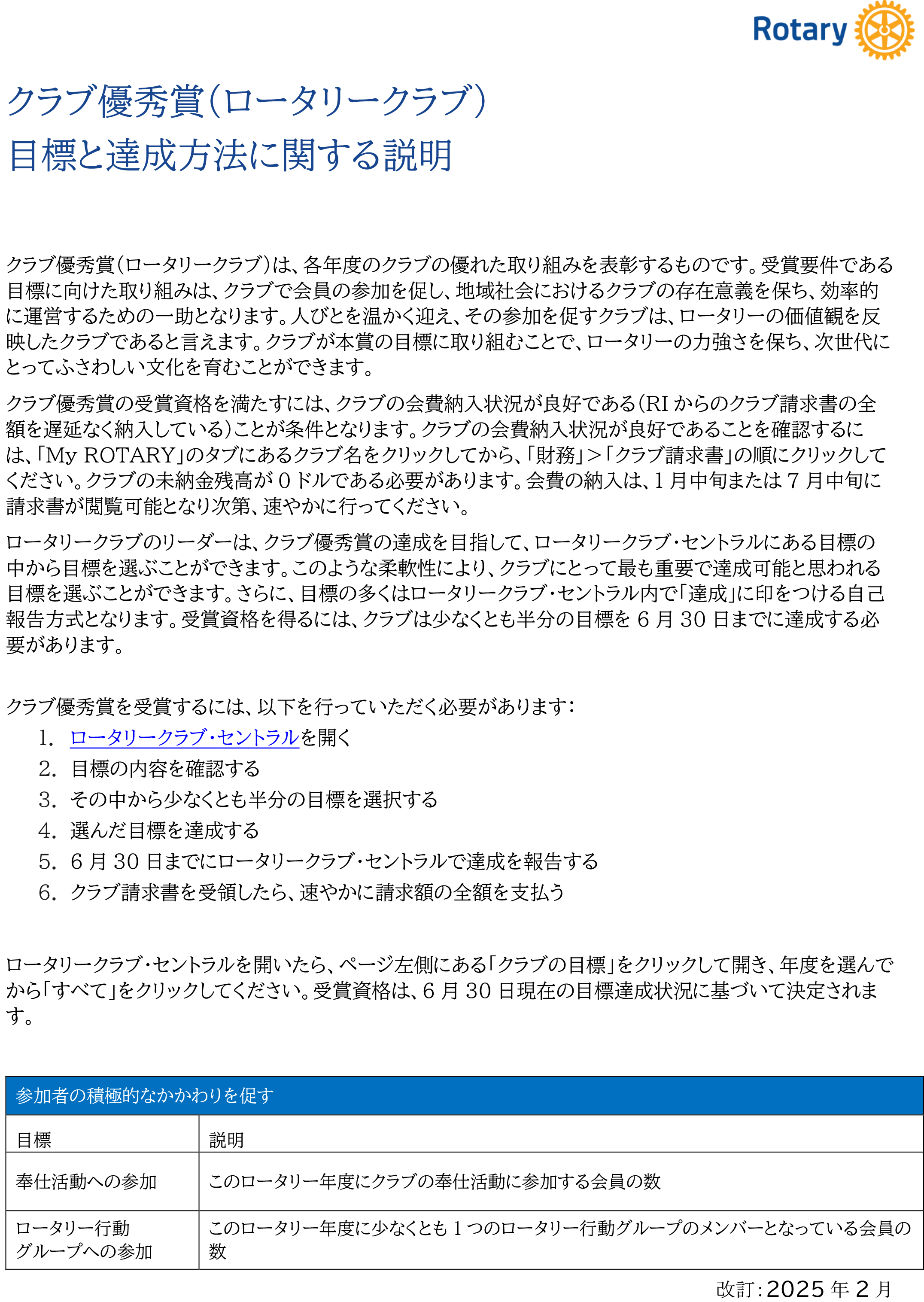 ロータリー賞の目標と達成歩法に関する説明-1